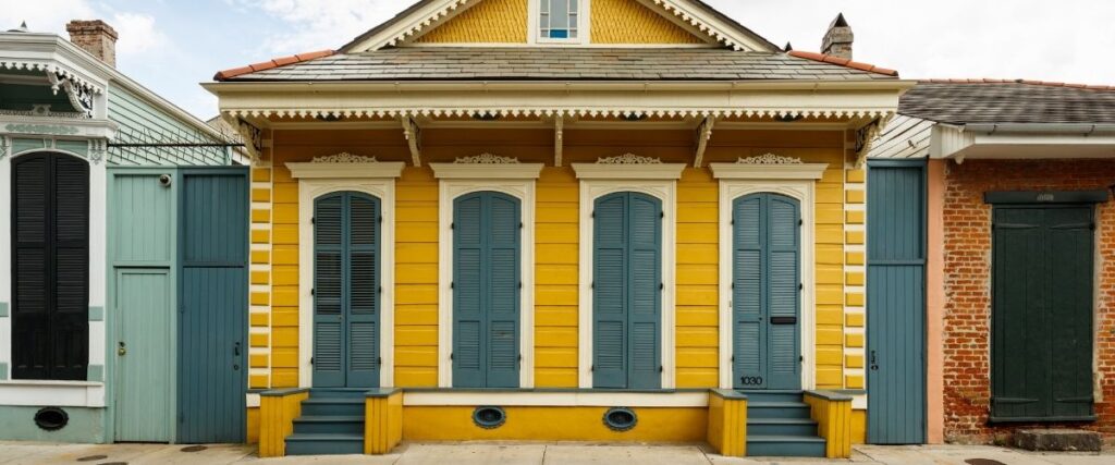 A home with a unique color scheme in New Orleans, Louisiana.
